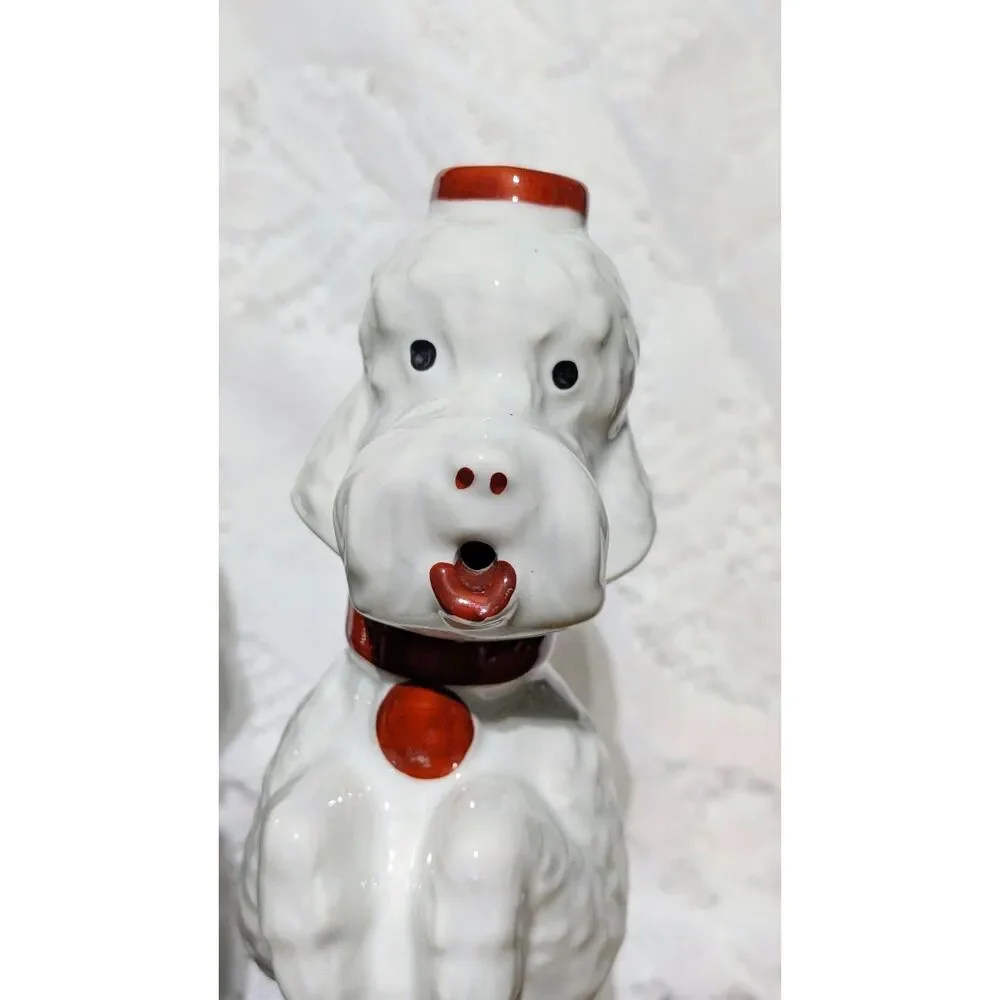 Vintage Garnier France Poodle Decanters Pair Black White Mid Century Barware